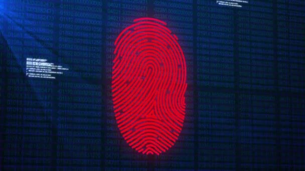 Animation Biometric Fingerprint Digital Data Processing Black Background Global Cyber — Stock Video