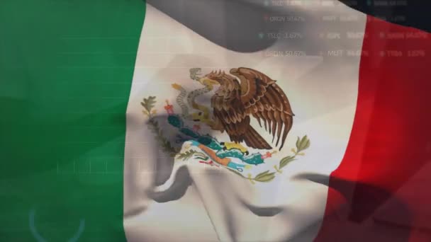 Meksika Bayrağı Üzerinde Finansal Veri Işleme Animasyonu Küresel Finans Işletme — Stok video