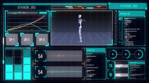 Animação Esqueleto Humano Processamento Dados Digitais Sobre Telas Ciência Global — Vídeo de Stock
