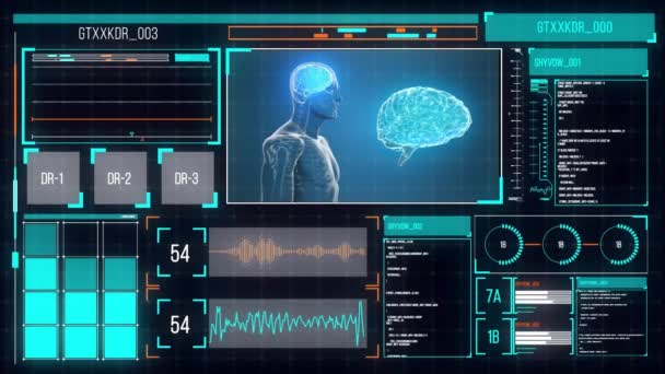 Animación Del Cerebro Humano Procesamiento Datos Digitales Través Pantallas Ciencia — Vídeos de Stock