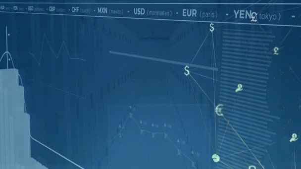 Animación Del Procesamiento Datos Digitales Sobre Fondo Azul Conexiones Globales — Vídeos de Stock