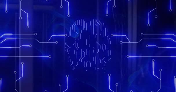 Animação Processamento Dados Digitais Sobre Placa Circuito Computador Cérebro Inteligência — Vídeo de Stock
