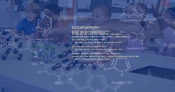 Animation Scientific Data Processing Diverse Schoolchildren Laboratory Global Science Connections — Stock Video