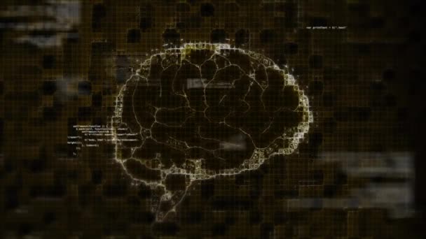 ブラックバックグラウンドで処理する人間の脳とデジタルデータのアニメーション グローバルな接続 コンピューティング データ処理のコンセプト デジタル生成されたビデオ — ストック動画