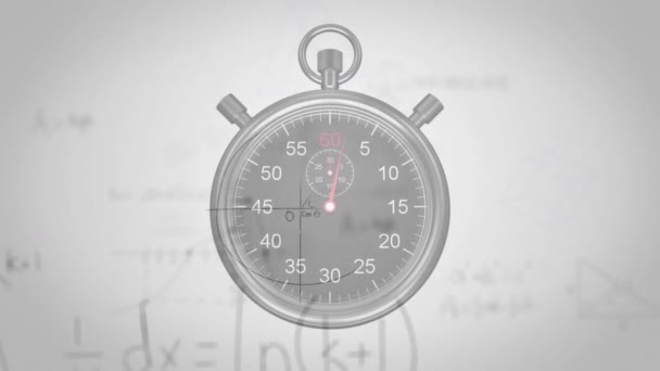 Animación Ecuaciones Matemáticas Sobre Temporizador Sobre Fondo Blanco Ciencia Global — Vídeo de stock