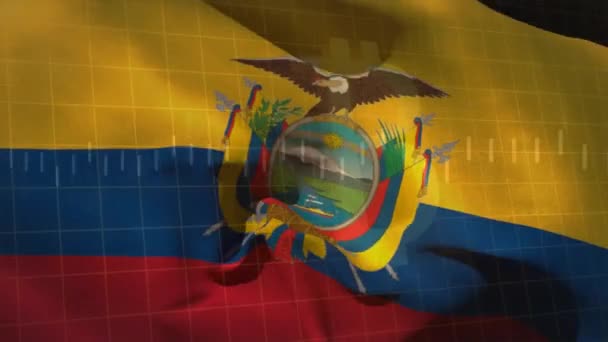 Animação Processamento Dados Financeiros Sobre Bandeira Equador Conceito Finanças Globais — Vídeo de Stock