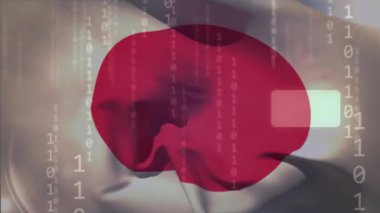 Japonya bayrağının dijital veri işleme ve ikili kodlama üzerine animasyonu. Küresel bağlantılar, hesaplama ve veri işleme kavramı, dijital olarak oluşturulmuş video.