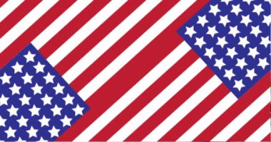 Amerika bayrağının mutlu beyaz iş adamının dizüstü bilgisayarla canlandırılması. Amerikan finans, iş dünyası, bağlantılar ve çeşitlilik konsepti, dijital olarak oluşturulmuş video.