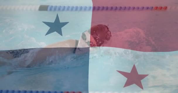 Animáció Panama Zászlójáról Fehér Női Úszó Felett Hazafiasság Sport Verseny — Stock videók