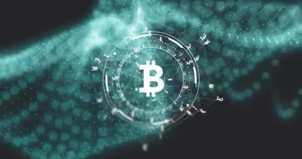 Animación Del Procesamiento Datos Financieros Través Bitcoin Símbolo Conexiones Finanzas — Vídeo de stock
