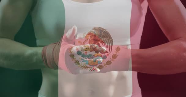 Animación Bandera México Sobre Boxeador Femenino Caucásico Patriotismo Deporte Competición — Vídeos de Stock
