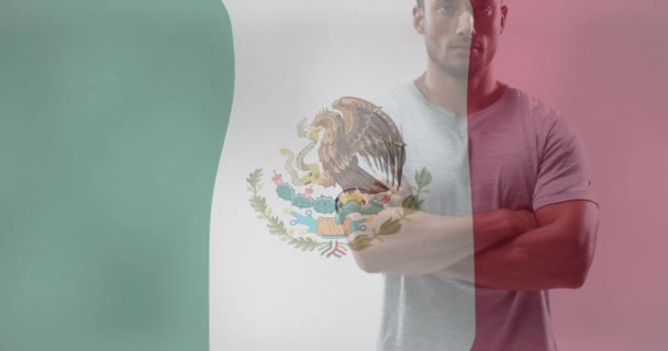Анімація Прапора Мексиканської Мови Над Сильним Чоловіком Патріотизм Спорт Конкуренція — стокове відео
