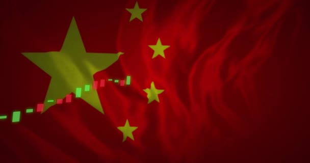 Animation Traitement Des Données Financières Sur Drapeau Chine Global Finance — Video