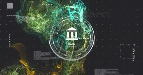 Animação Processamento Dados Financeiros Sobre Símbolo Bancário Conexões Conceito Finanças — Vídeo de Stock