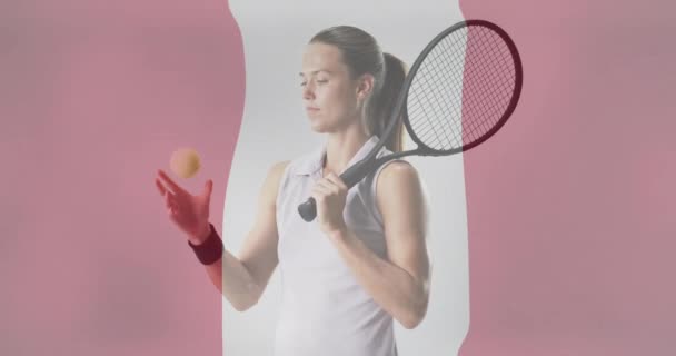 Animation Flag Austria Caucasian Female Tennis Player Patriotism Sport Competition — Stock Video