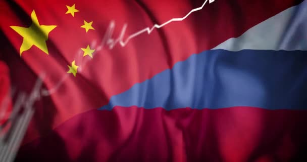 Animação Processamento Dados Financeiros Sobre Bandeira Rússia China Conceito Finanças — Vídeo de Stock