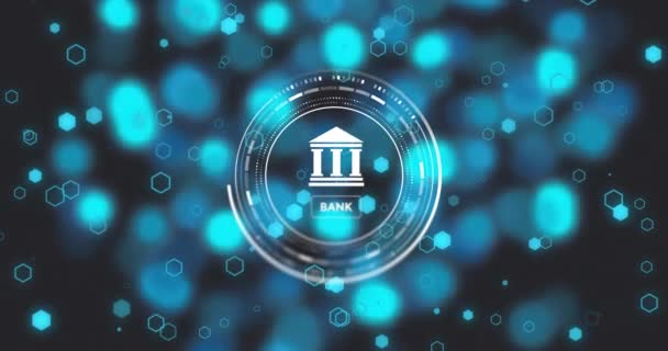 Siyah Arkaplanda Parlayan Işık Noktalarını Tarayan Bir Banka Simgesi Canlandırması — Stok video