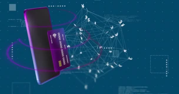 Kredi Kartı Akıllı Telefondan Para Birimi Sembolleri Veri Işleme Cihazlarının — Stok video