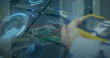 Küre ve bağlantı ağlı metin görüntüsü. Küresel dijital arayüz teknolojisi ve ağ oluşturma konsepti, dijital olarak oluşturulmuş görüntü.