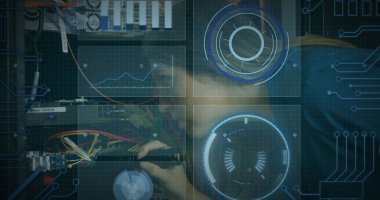 Küre ve bağlantı ağlı metin görüntüsü. Küresel dijital arayüz teknolojisi ve ağ oluşturma konsepti, dijital olarak oluşturulmuş görüntü.