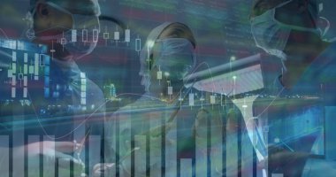 Hastanedeki cerrah ekibinin istatistiksel veri işleme görüntüsü. Tıbbi sağlık ve teknoloji konsepti,
