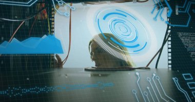 Küre ve bağlantı ağlı metin görüntüsü. Küresel dijital arayüz teknolojisi ve ağ oluşturma konsepti, dijital olarak oluşturulmuş görüntü.