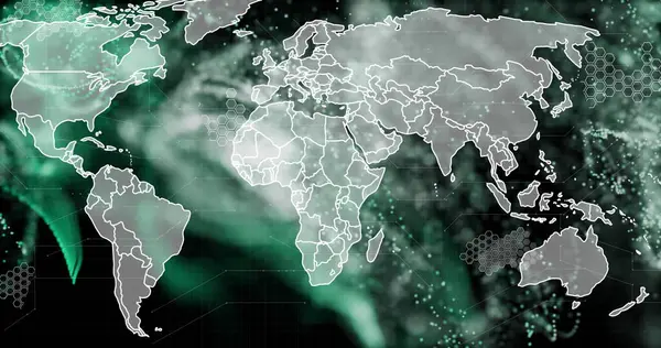 Изображение Сети Соединений Картой Мира Черном Фоне Концепция Глобальных Сетей — стоковое фото