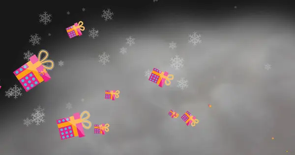 Kuva Joululahjoista Lumisateesta Joulun Perinteen Juhlan Konsepti Digitaalisesti Luotu Kuva — kuvapankkivalokuva