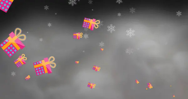 Kuva Joululahjoista Lumisateesta Joulun Perinteen Juhlan Konsepti Digitaalisesti Luotu Kuva — kuvapankkivalokuva