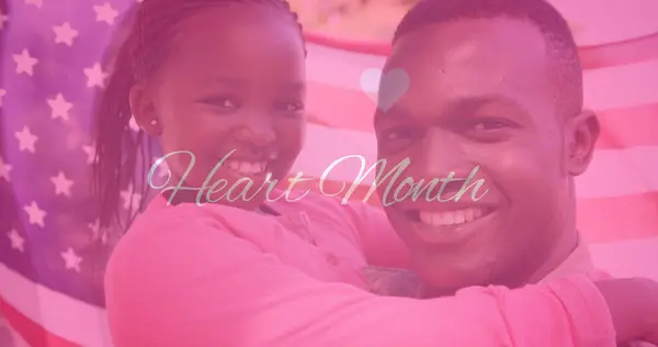 Obrázek Srdíčka Měsíce Textové Srdce Nad Africkým Američanem Jeho Dcerou — Stock fotografie