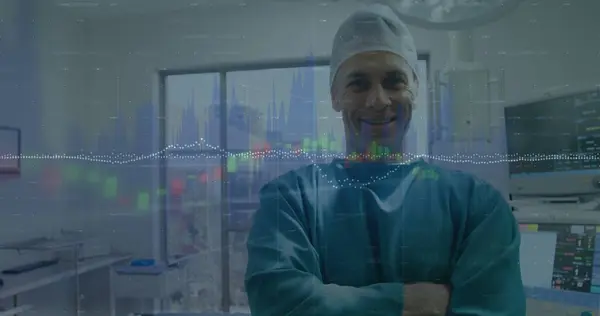 Image Statistical Data Processing Portrait Caucasian Male Surgeon Smiling Hospital — Stock Photo, Image