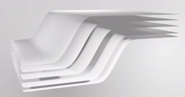 Beyaz tabakaların gri gradyan arkaplana doğru sallanışının animasyonu. Renk, şekil ve hareket konsepti, dijital olarak oluşturulmuş video.