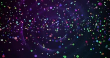 Siyah arka planda hareket eden renkli noktaların canlandırması. Sosyal medya ve dijital arayüz kavramı, dijital olarak oluşturulmuş video.