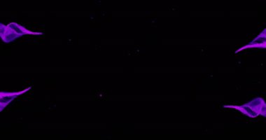 Siyah arka planda hareket eden mor şekillerin animasyonu. Sosyal medya ve dijital arayüz kavramı, dijital olarak oluşturulmuş video.