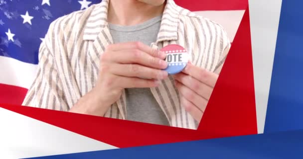 Animação Das Eleições Dos Eua Texto Bandeira Americana Homem Diversificado — Vídeo de Stock