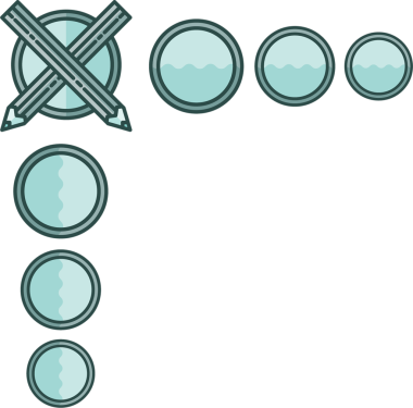 Saydam arkaplanda kalemlerin, dairelerin ve kopyalama alanlarının dijital png çizimi. İzole vektör, şekiller ve şablon kavramı.