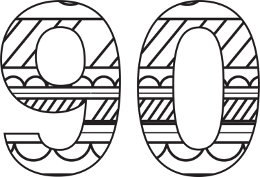 Şeffaf arkaplanda deseni olan siyah 90 sayısının dijital png çizimi. İzole görüntü, doğum günü ve kutlama.