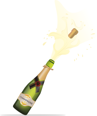 Şeffaf arka planda bir şişe şampanyanın dijital png çizimi. İzole vektör, parti ve kutlama.