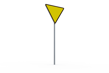 Şeffaf arkaplanda sarı üçgen yol işaretinin dijital png çizimi. İzole görüntü, yol ve araba kavramı.
