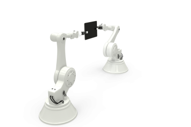 Şeffaf arkaplanda akıllı telefonu tutan robotik kolların dijital png çizimi. İzole edilmiş, teknoloji ve bilgisayar konsepti.
