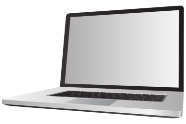 Şeffaf arkaplanda açılan dizüstü bilgisayarın dijital png çizimi. İzole görüntü, hesaplama ve dijital arayüz kavramı.