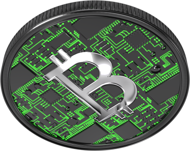 Şeffaf arkaplanda siyah bitcoin 'in dijital png illüstrasyonu. İzole görüntü, finans ve ağ kavramı.