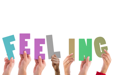 Şeffaf arkaplanda duygu metni olan ellerin dijital png çizimi. İzole görüntü, iletişim ve ruh hali konsepti.