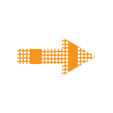 Şeffaf arkaplanda beyaz noktalar bulunan turuncu okun dijital png çizimi. İzole görüntü, şekil ve sembol kavramı.