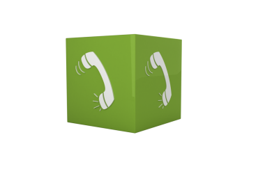 Şeffaf arkaplan üzerinde telefon olan yeşil küpün dijital png çizimi. İzole görüntü, şekiller ve iletişim.