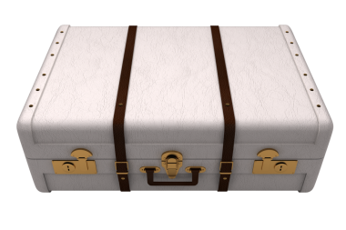 Şeffaf arkaplanda beyaz bavulun dijital png çizimi. İzole görüntü, seyahat ve tatil kavramı.