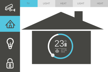 Saydam arkaplan üzerinde akıllı ev verileri olan ekranın dijital png çizimi. İzole görüntü, ev ve teknoloji.