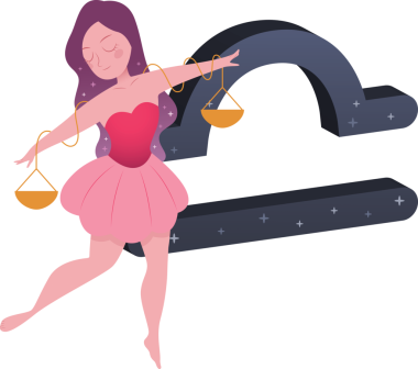 Şeffaf arkaplanda terazi sembolü olan kadının dijital png çizimi. İzole görüntü, yıldızlar ve yıldız falı kavramı.