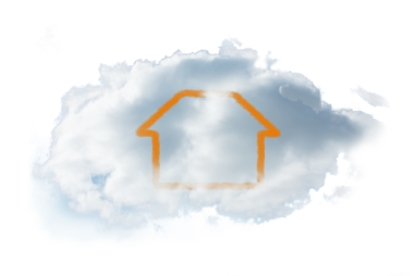 Saydam arkaplanda ev sembolü olan bulutun dijital png çizimi. İzole görüntü, bulut iletişimi ve sembol kavramı.