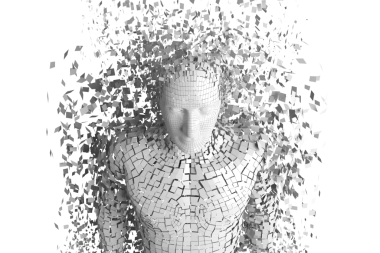 Şeffaf arkaplanda pikselleştirilmiş insan modelinin dijital png çizimi. İzole görüntü, hesaplama ve 3 boyutlu modelleme kavramı.